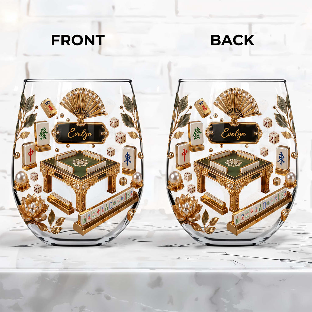 Personalized Stemless Wine Glass Eat Sleep Mahjong Gift for Her Wine Glasses GradoCreations
