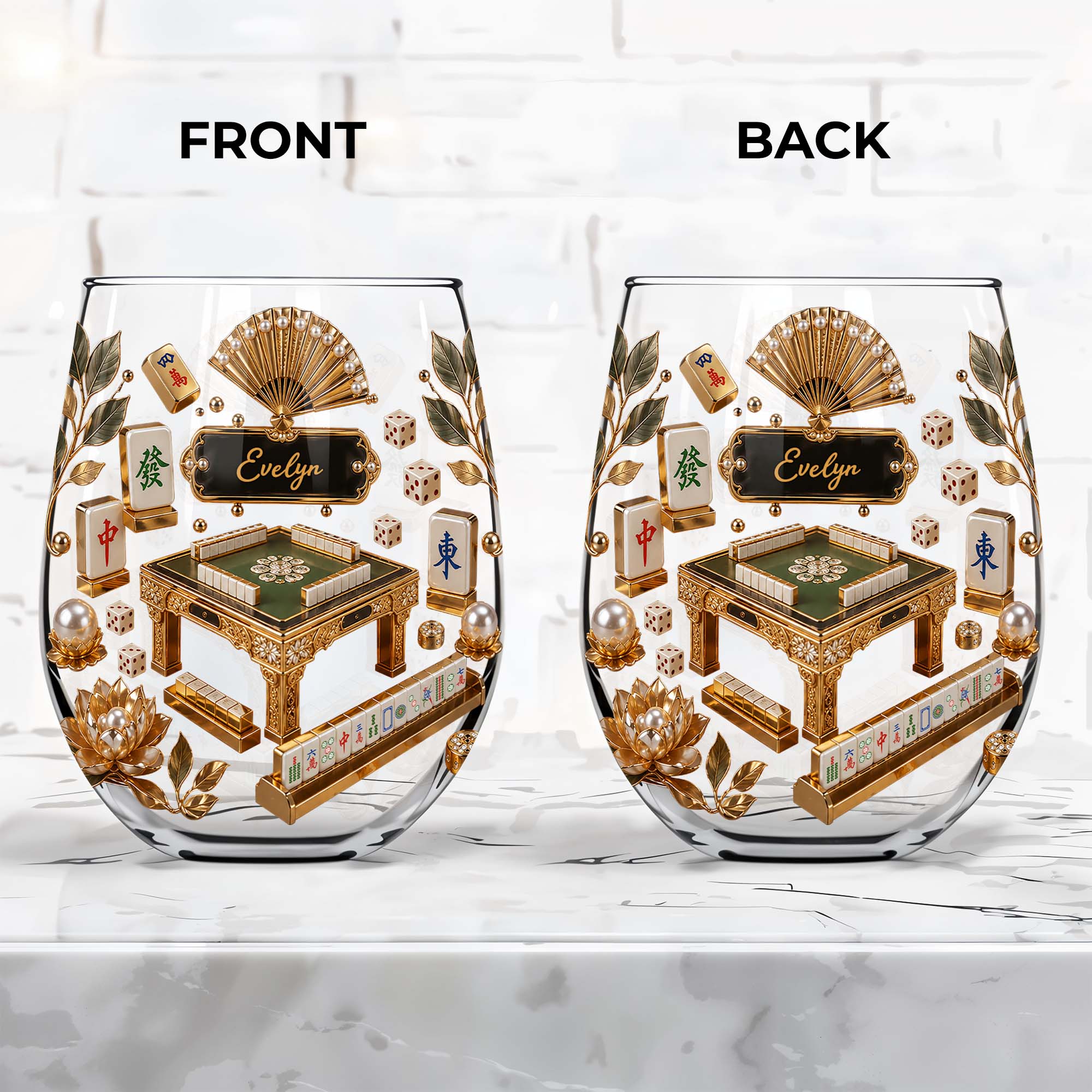 Personalized Stemless Wine Glass Eat Sleep Mahjong Gift for Her Wine Glasses GradoCreations