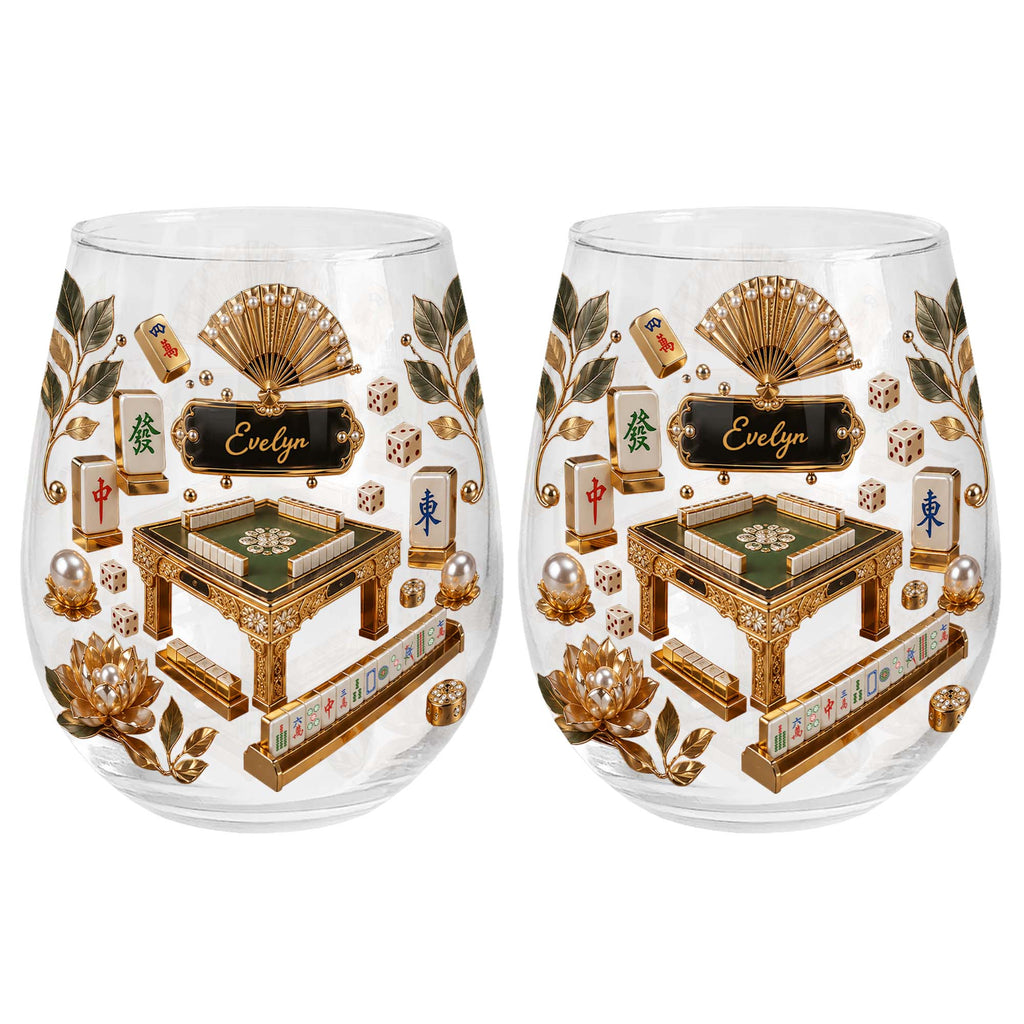 Personalized Stemless Wine Glass Eat Sleep Mahjong Gift for Her Wine Glasses GradoCreations