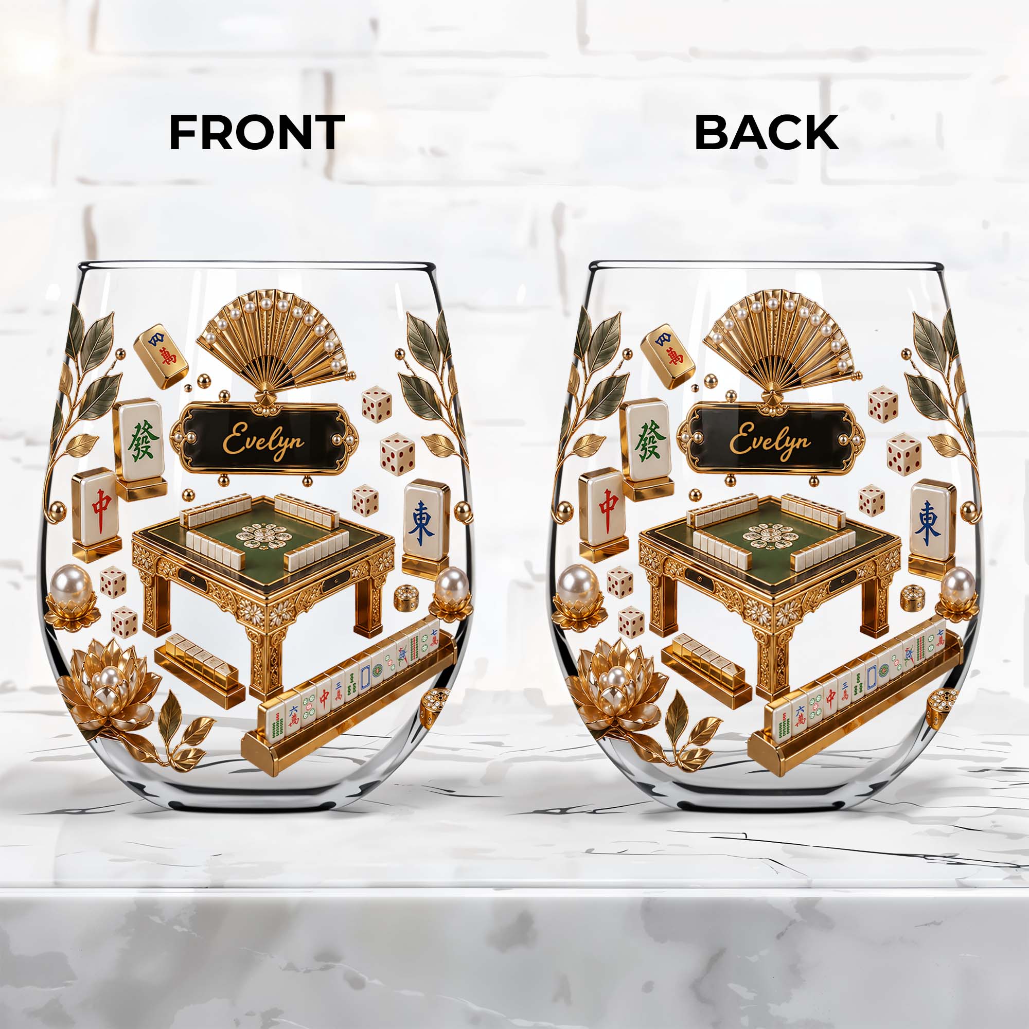 Personalized Stemless Wine Glass Eat Sleep Mahjong Gift for Her Wine Glasses GradoCreations