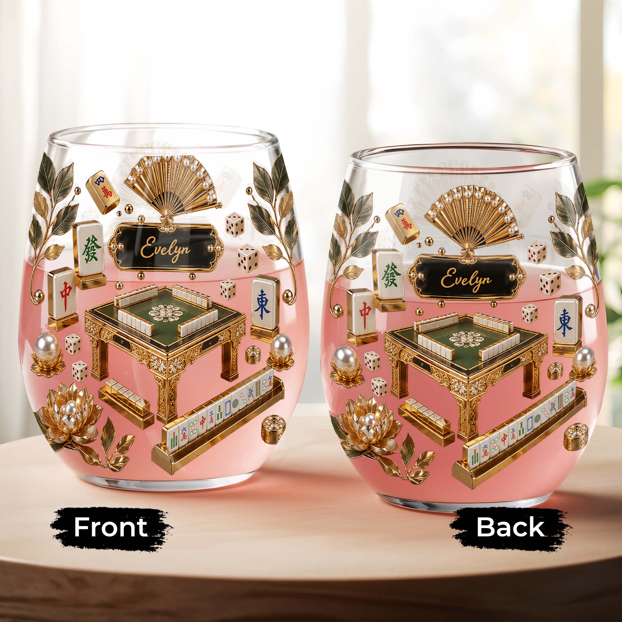 Personalized Stemless Wine Glass Eat Sleep Mahjong Gift for Her Wine Glasses GradoCreations