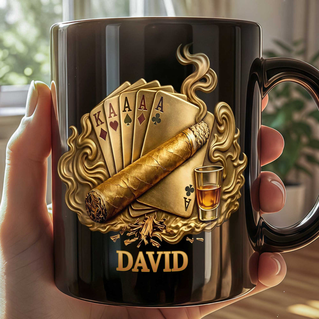 Personalized Poker Cigar Mug Custom Name Gift for Dad Black Mug GradoCreations