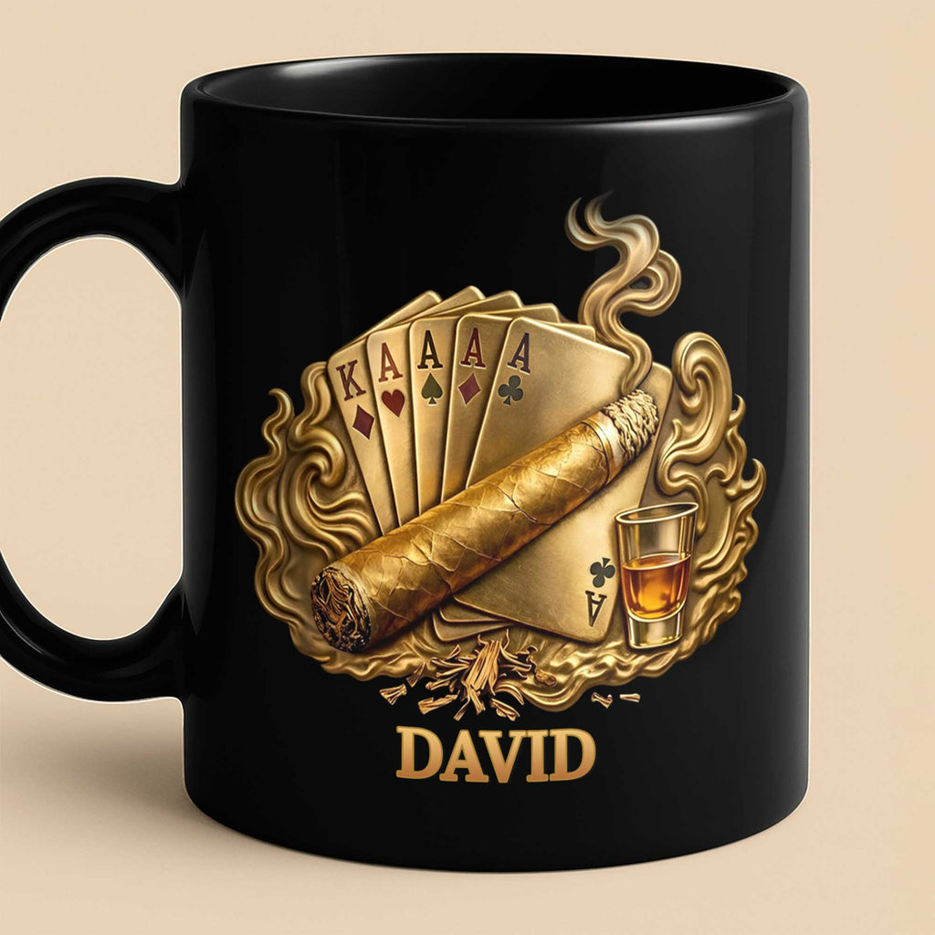 Personalized Poker Cigar Mug Custom Name Gift for Dad Black Mug GradoCreations