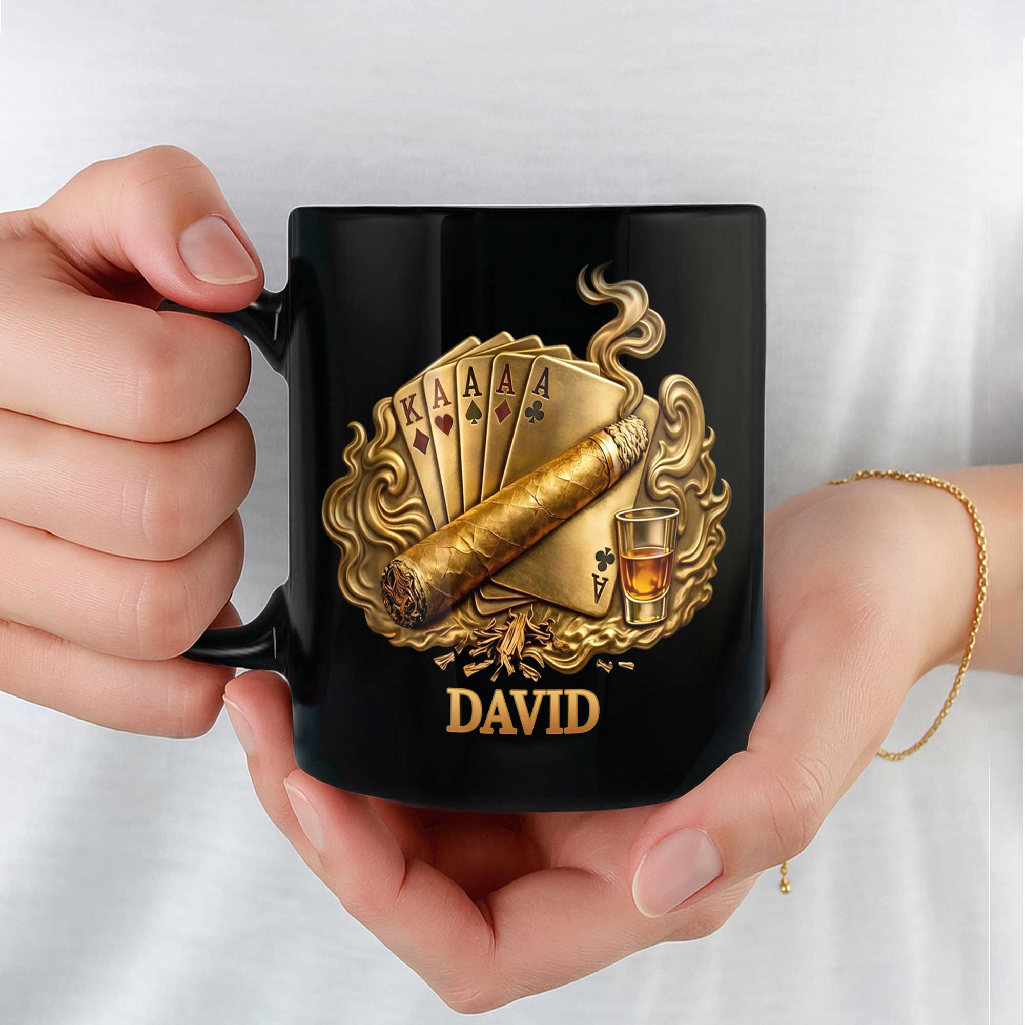 Personalized Poker Cigar Mug Custom Name Gift for Dad Black Mug GradoCreations