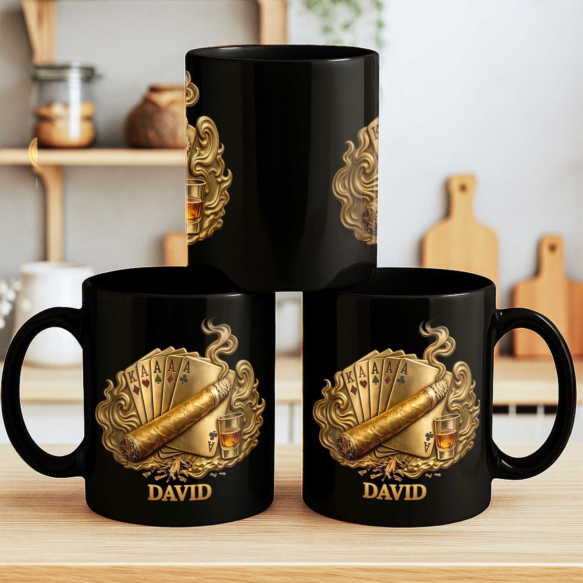 Personalized Poker Cigar Mug Custom Name Gift for Dad Black Mug GradoCreations