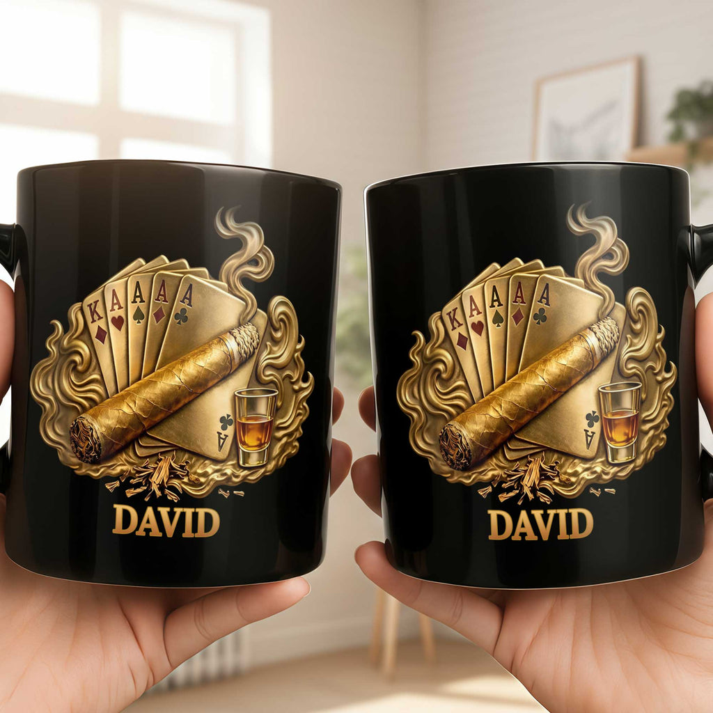 Personalized Poker Cigar Mug Custom Name Gift for Dad Black Mug GradoCreations