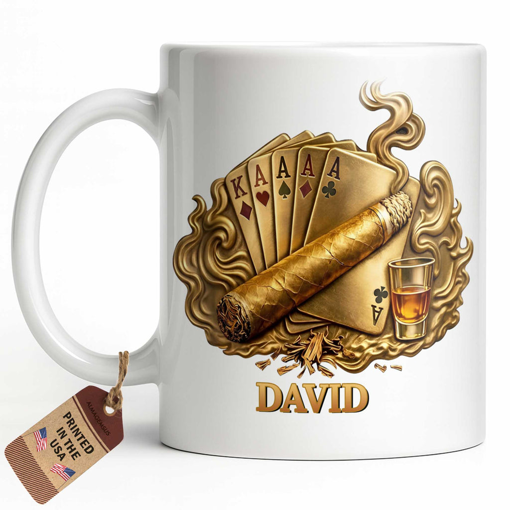 Personalized Coffee Mug Custom Name Cigar Lover Gift for Dad Edge-to-edge Mug GradoCreations
