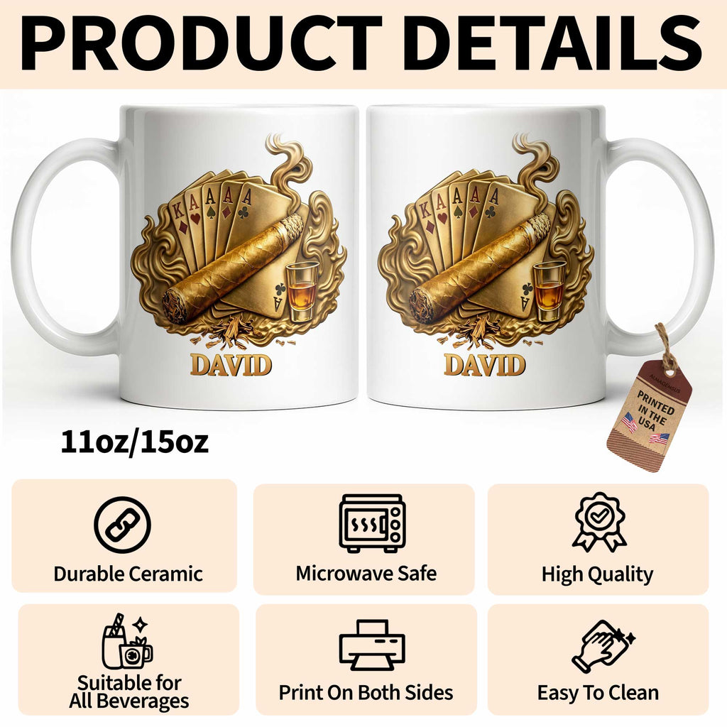 Personalized Coffee Mug Custom Name Cigar Lover Gift for Dad Edge-to-edge Mug GradoCreations