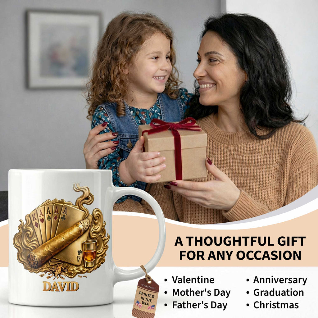 Personalized Coffee Mug Custom Name Cigar Lover Gift for Dad Edge-to-edge Mug GradoCreations