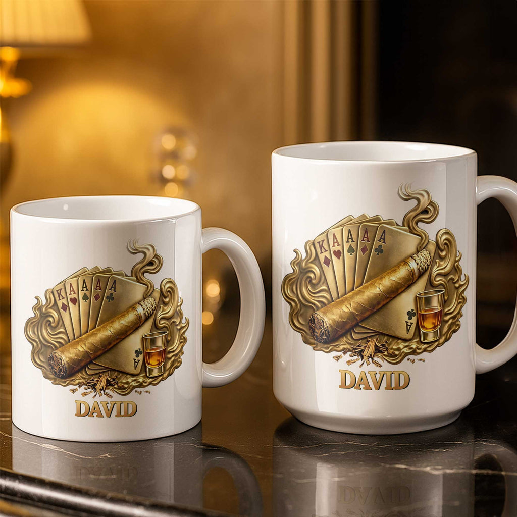 Personalized Coffee Mug Custom Name Cigar Lover Gift for Dad Edge-to-edge Mug GradoCreations