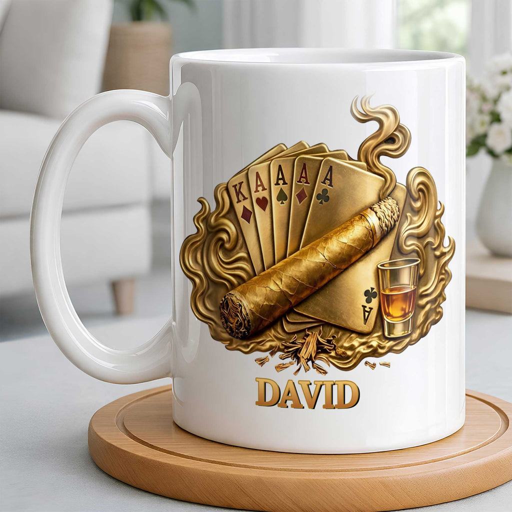 Personalized Coffee Mug Custom Name Cigar Lover Gift for Dad Edge-to-edge Mug GradoCreations
