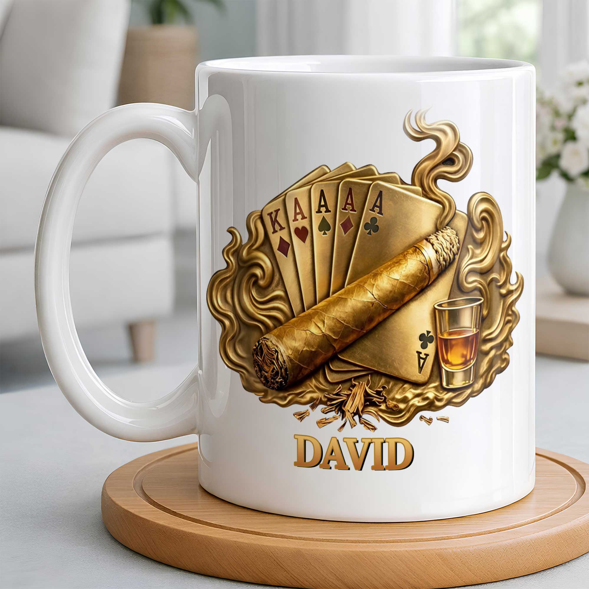 Personalized Coffee Mug Custom Name Cigar Lover Gift for Dad Edge-to-edge Mug GradoCreations
