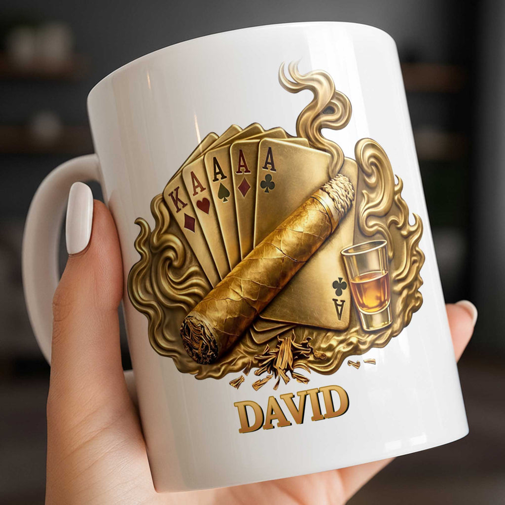 Personalized Coffee Mug Custom Name Cigar Lover Gift for Dad Edge-to-edge Mug GradoCreations