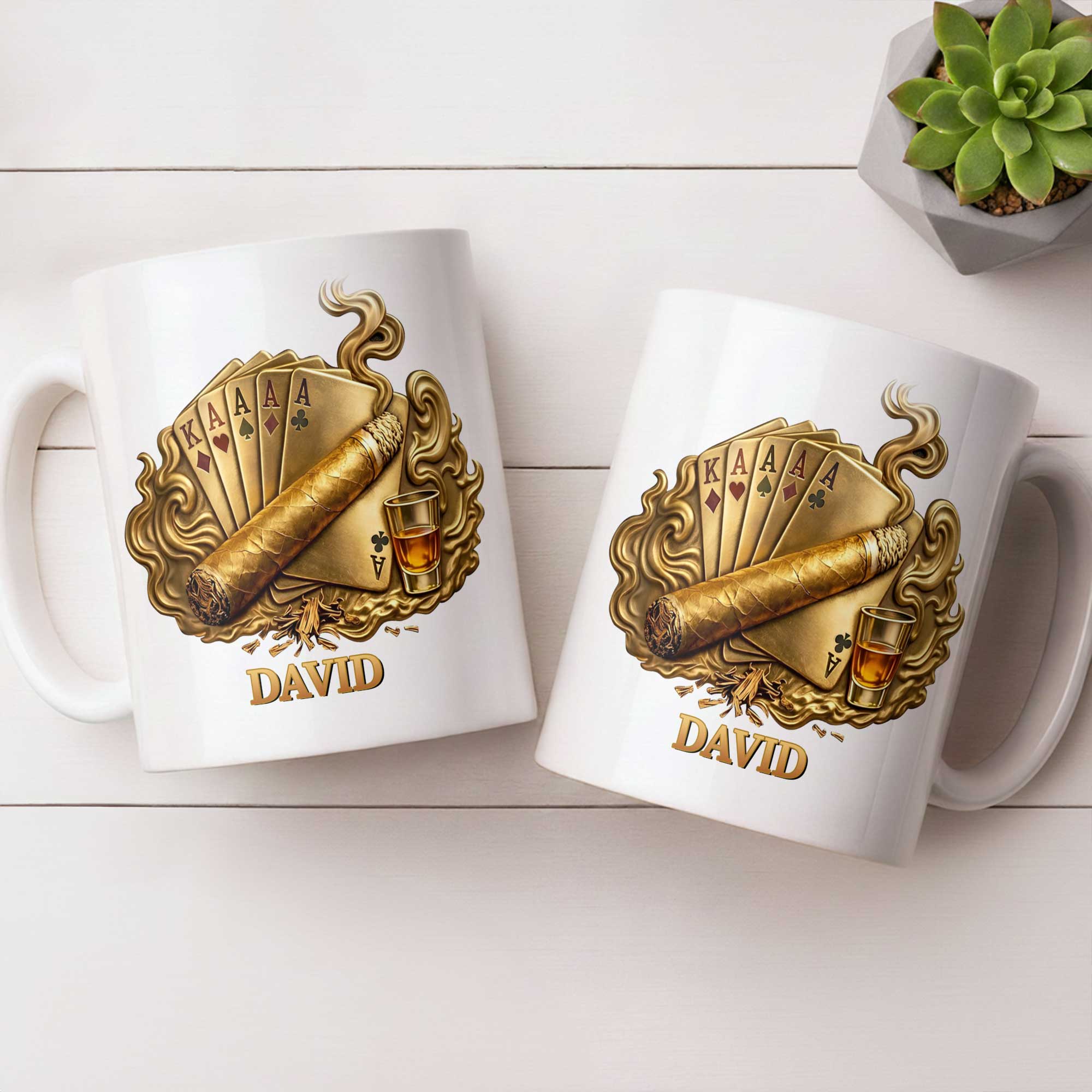 Personalized Coffee Mug Custom Name Cigar Lover Gift for Dad Edge-to-edge Mug GradoCreations