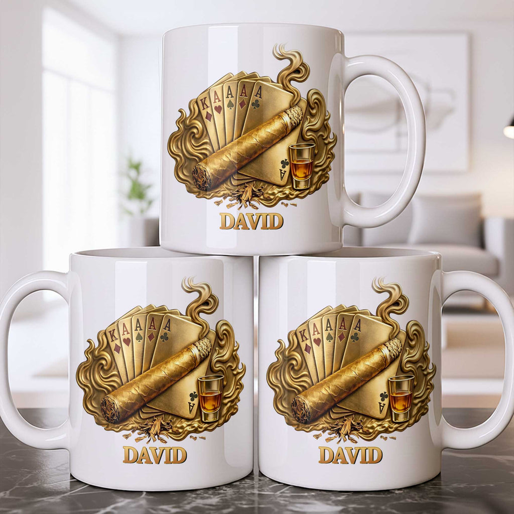 Personalized Coffee Mug Custom Name Cigar Lover Gift for Dad Edge-to-edge Mug GradoCreations
