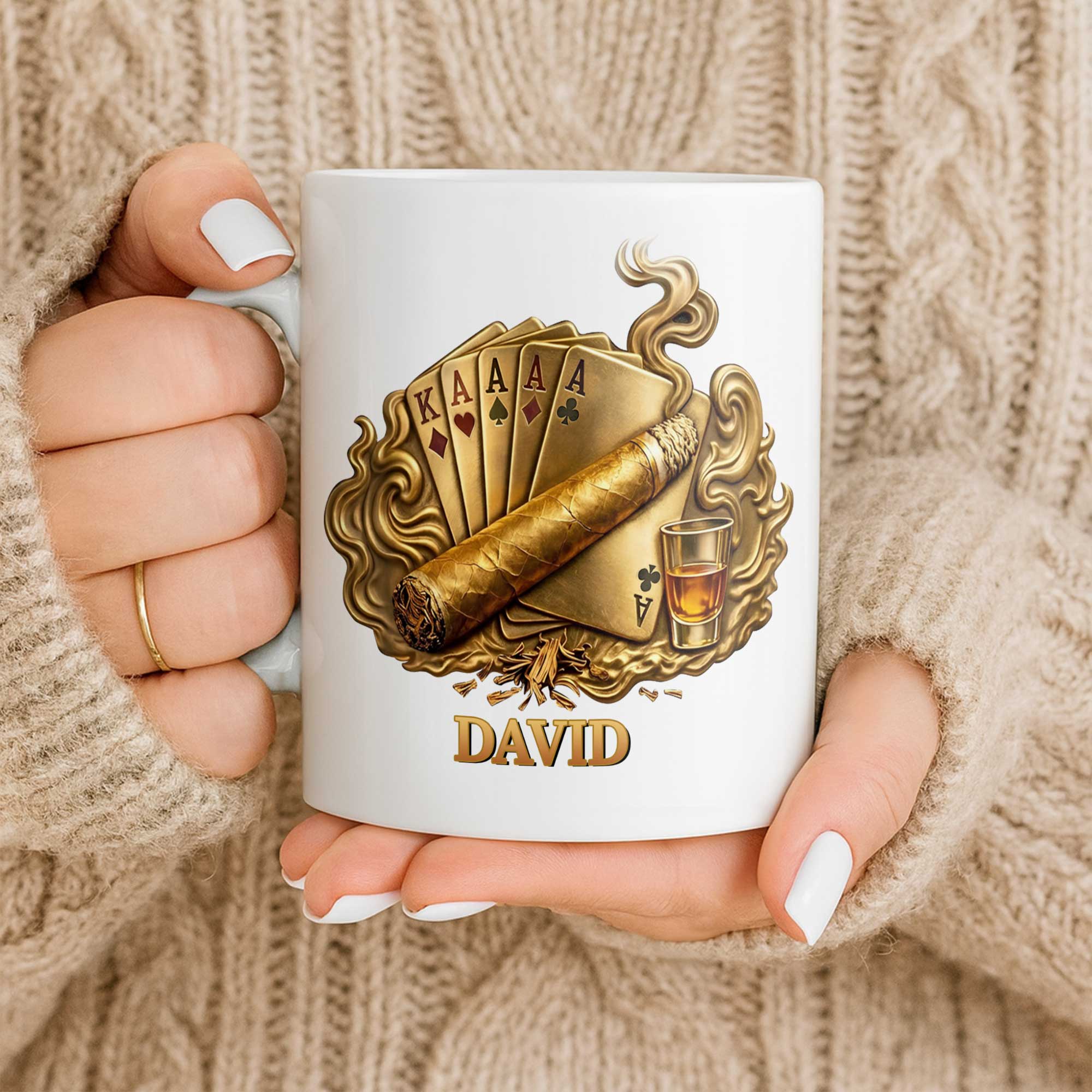 Personalized Coffee Mug Custom Name Cigar Lover Gift for Dad Edge-to-edge Mug GradoCreations