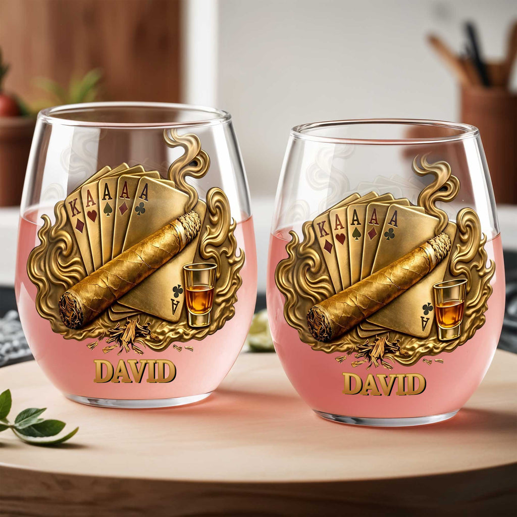 Personalized Stemless Wine Glass Custom Name Gift for Dad Wine Glasses GradoCreations