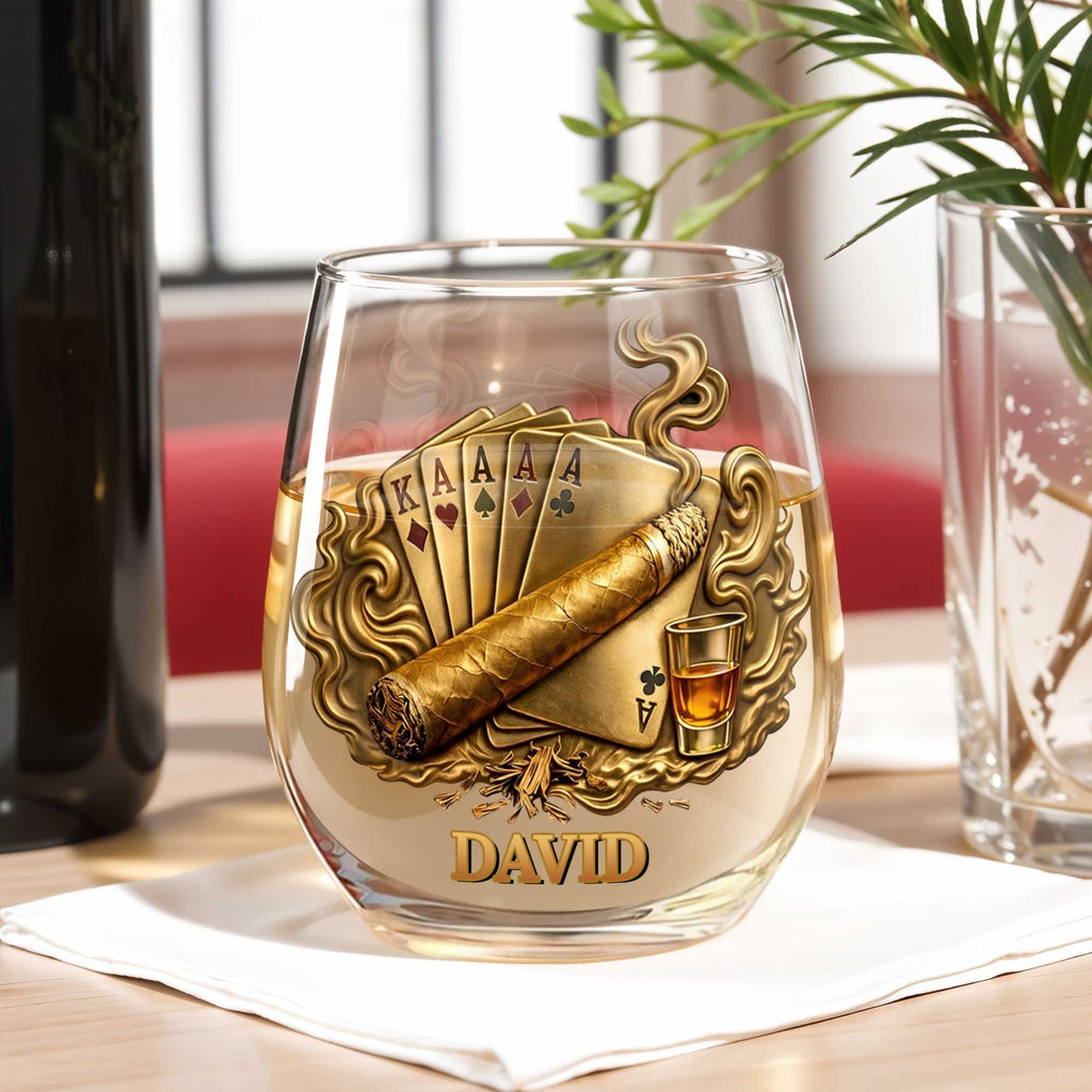 Personalized Stemless Wine Glass Custom Name Gift for Dad Wine Glasses GradoCreations