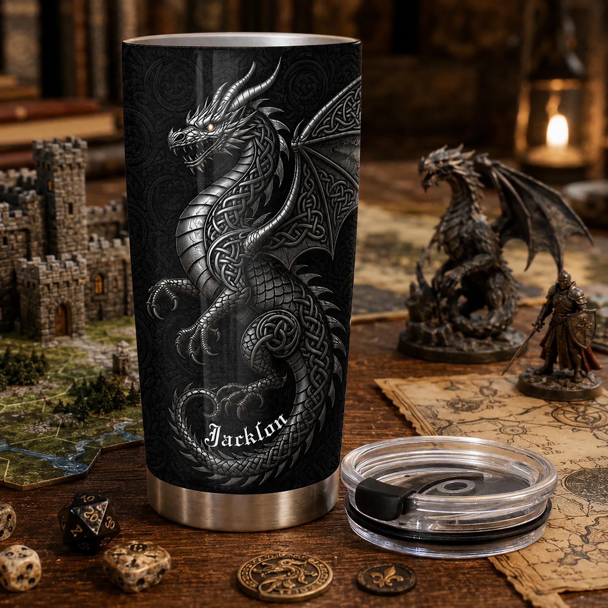 Personalized Celtic Knot Dragon Tumbler Custom Name Gift Tumbler GradoCreations