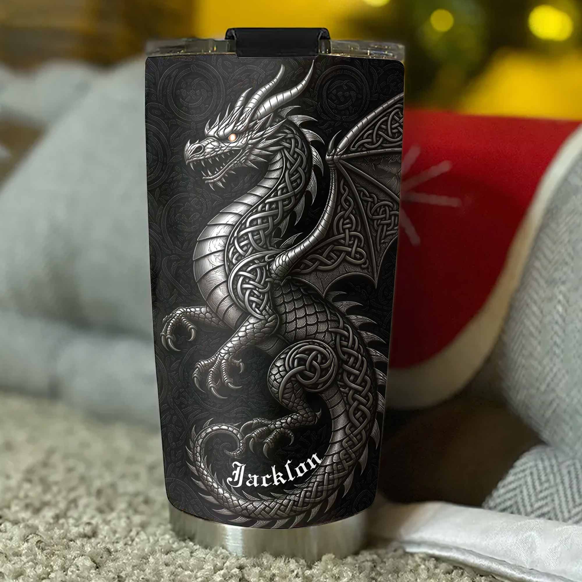 Personalized Celtic Knot Dragon Tumbler Custom Name Gift Tumbler GradoCreations
