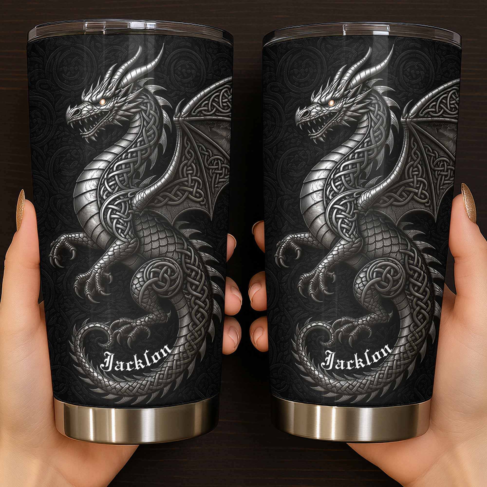 Personalized Celtic Knot Dragon Tumbler Custom Name Gift Tumbler GradoCreations