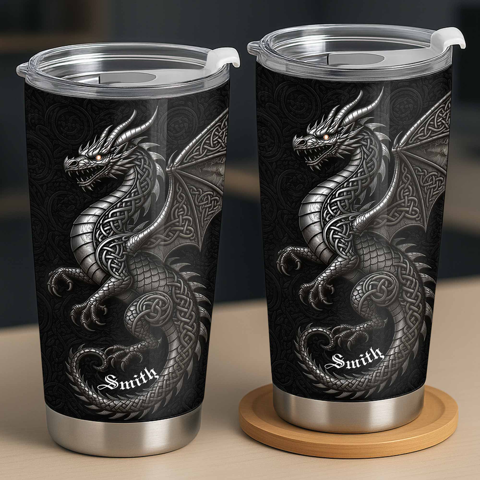 Personalized Celtic Knot Dragon Tumbler Custom Name Gift Tumbler GradoCreations