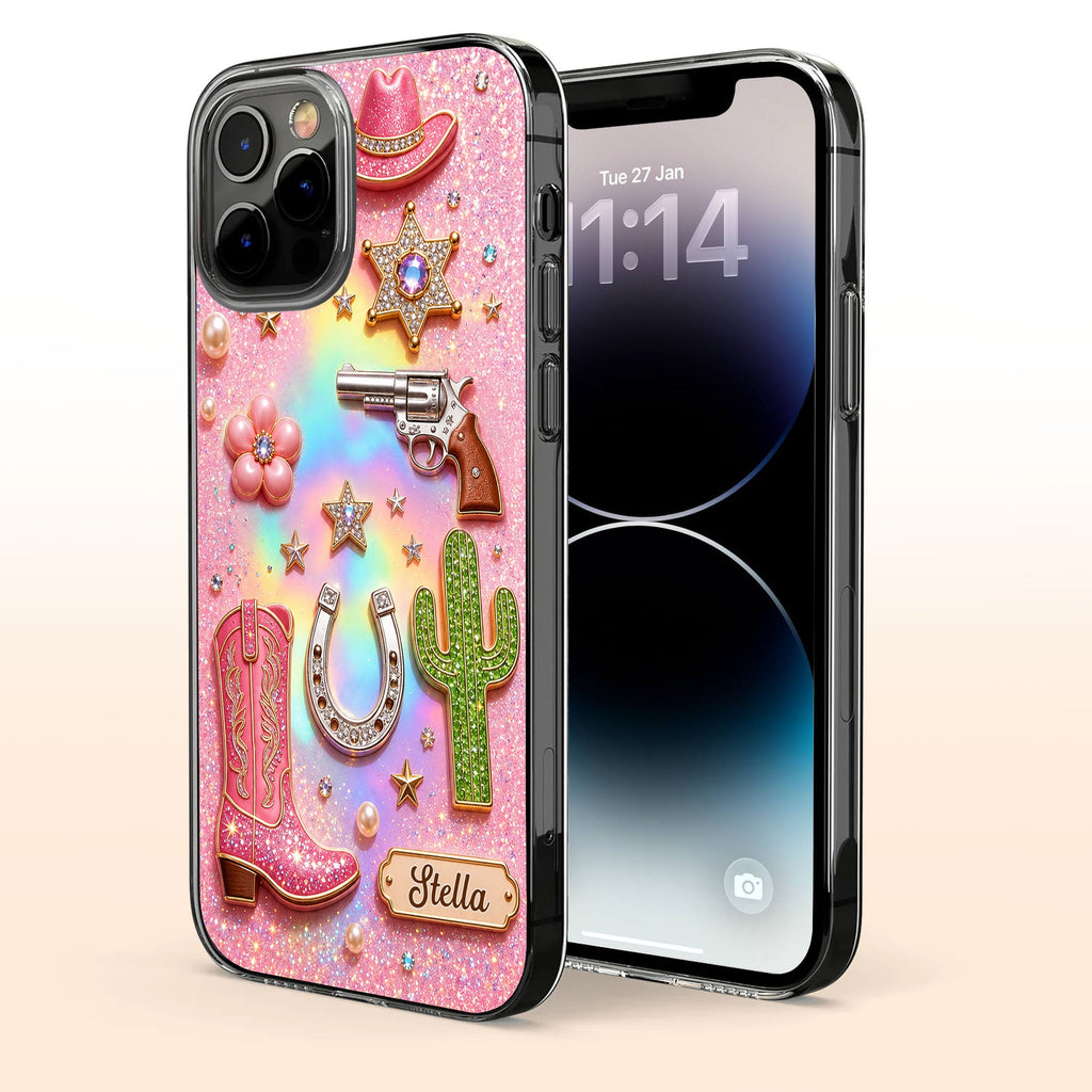 Personalized Clear Phone Case Cowgirl Design Custom Name Gift Clear Phone Case GradoCreations