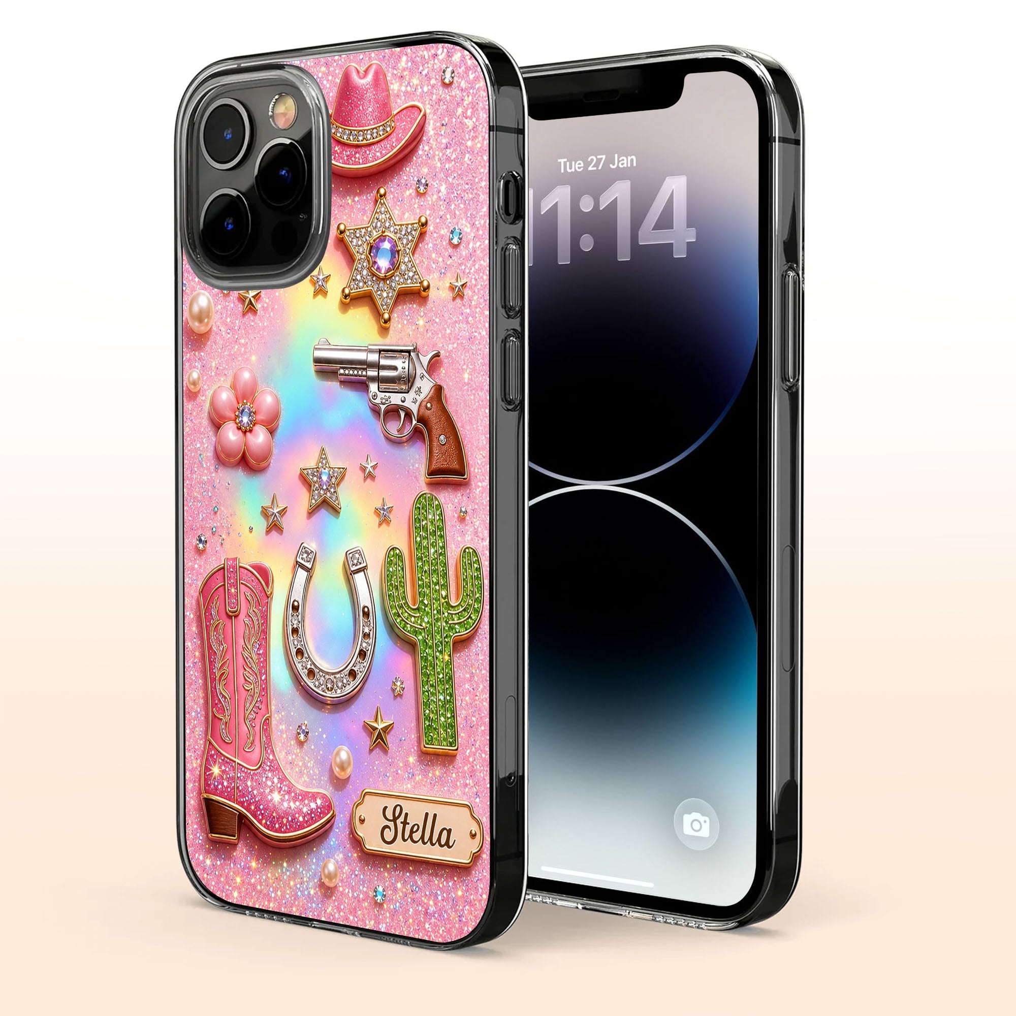 Personalized Clear Phone Case Cowgirl Design Custom Name Gift Clear Phone Case GradoCreations