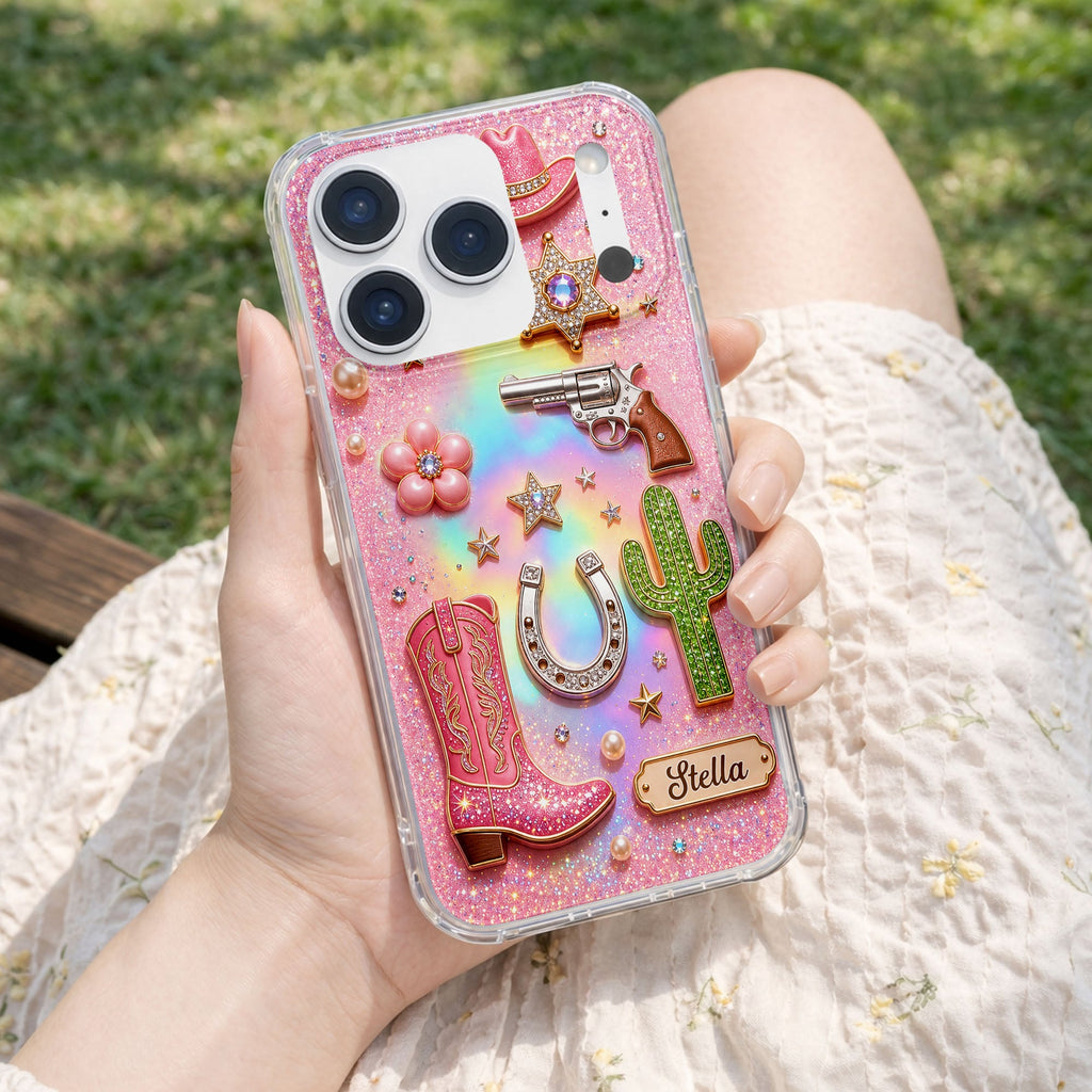 Personalized Clear Phone Case Cowgirl Design Custom Name Gift Clear Phone Case GradoCreations