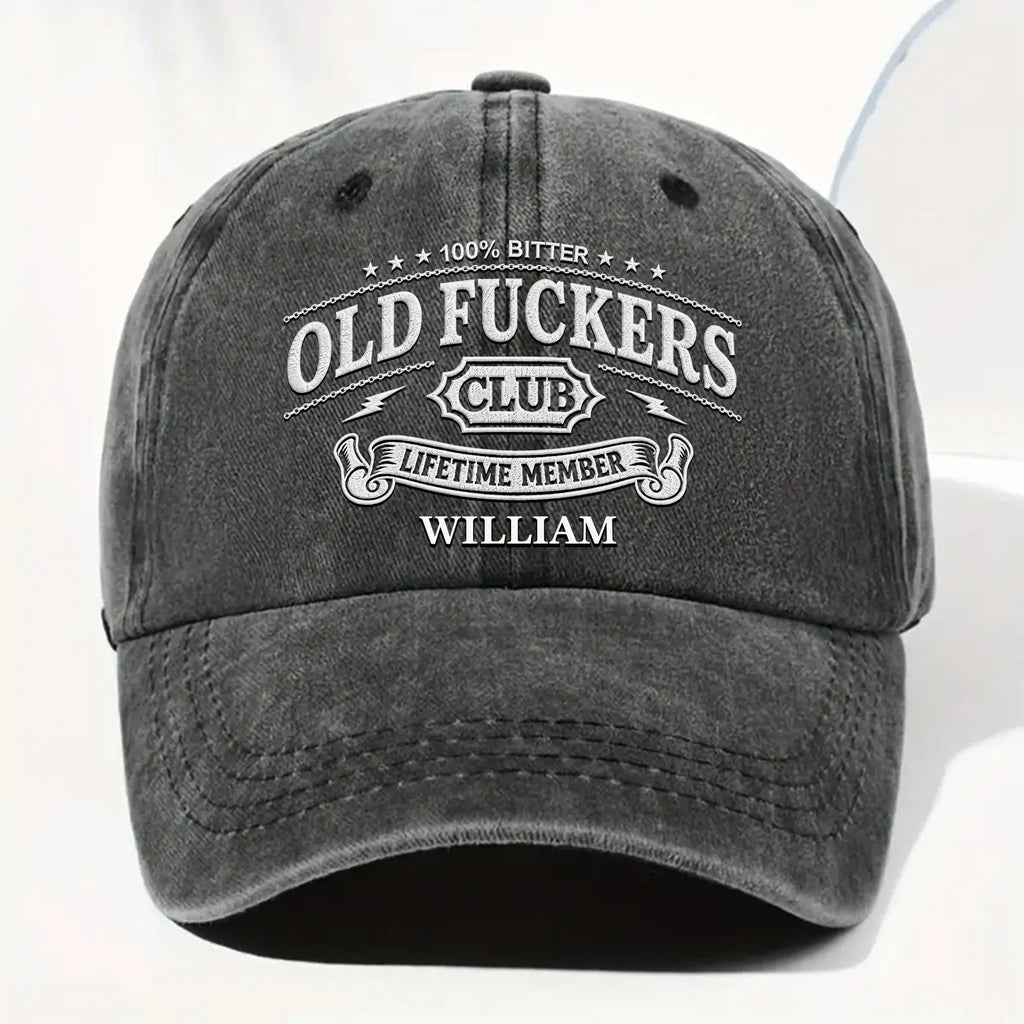 Personalized Washed Denim Cap Bitter Old Effers Club Gift for Dad