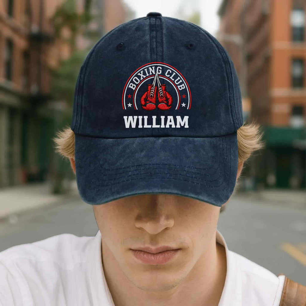 Personalized Washed Denim Cap Custom Name Boxing Gift for Him Washed Denim Cap GradoCreations
