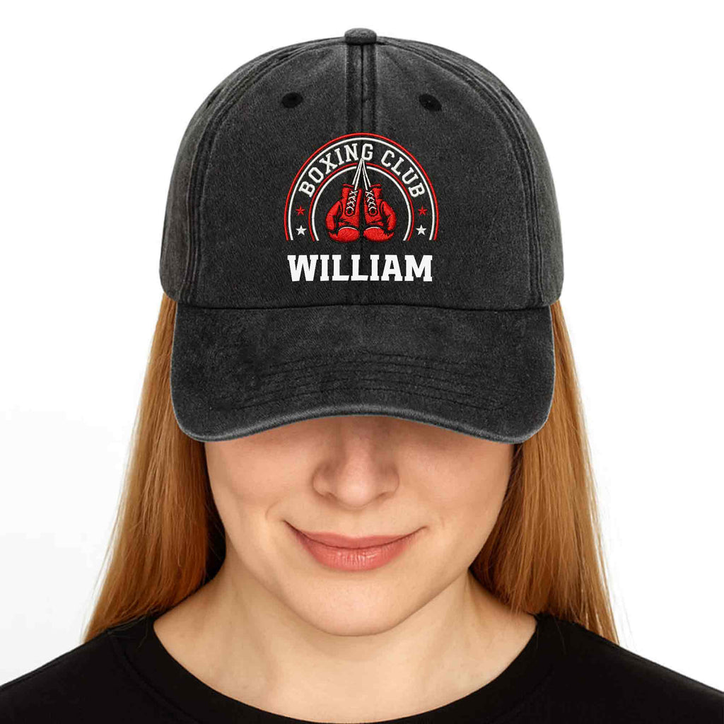 Personalized Washed Denim Cap Custom Name Boxing Gift for Him Washed Denim Cap GradoCreations