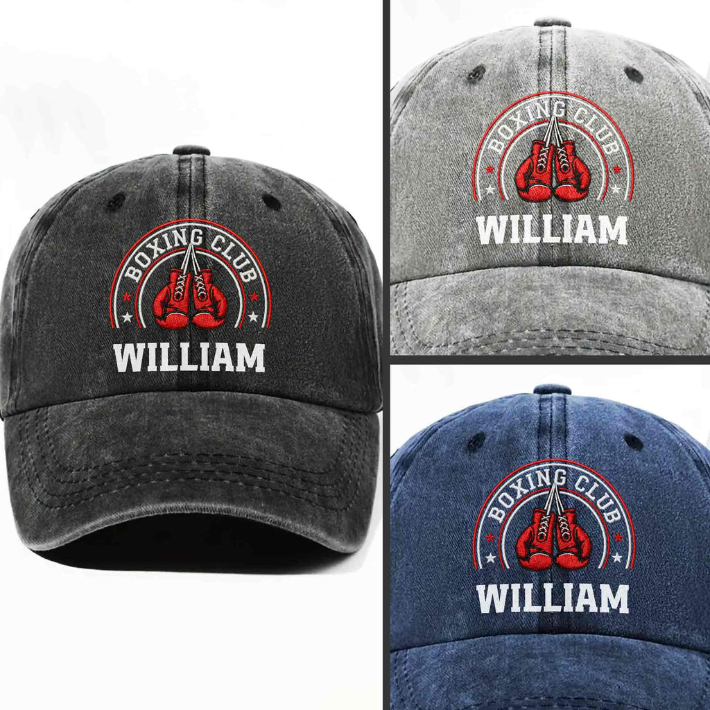 Personalized Washed Denim Cap Custom Name Boxing Gift for Him Washed Denim Cap GradoCreations