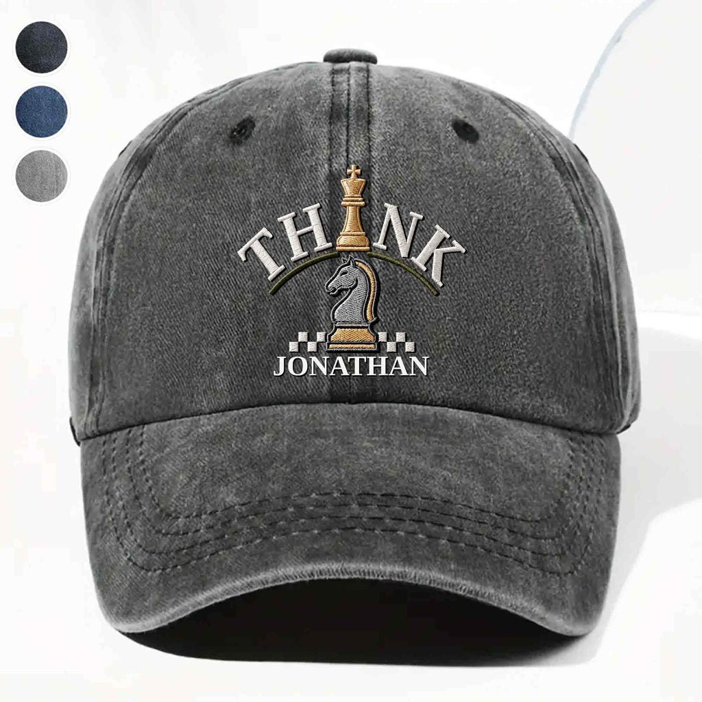 Personalized Washed Denim Cap Custom Chess Design Gift for Dad Washed Denim Cap GradoCreations