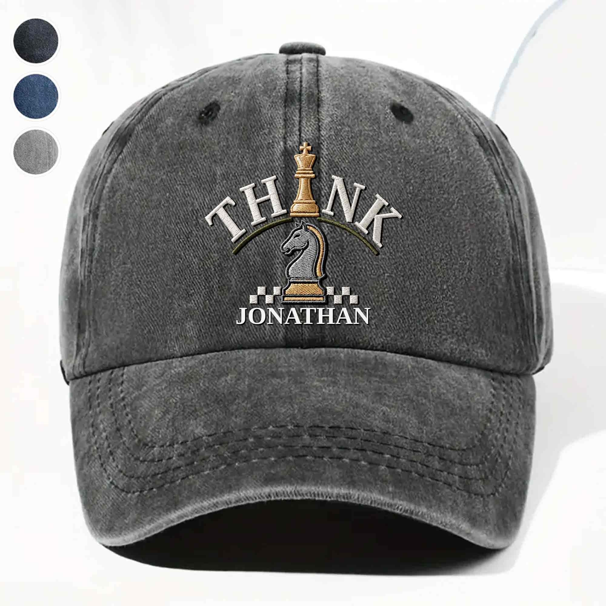 Personalized Washed Denim Cap Custom Chess Design Gift for Dad Washed Denim Cap GradoCreations