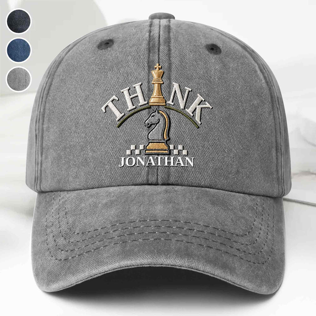 Personalized Washed Denim Cap Custom Chess Design Gift for Dad Washed Denim Cap GradoCreations