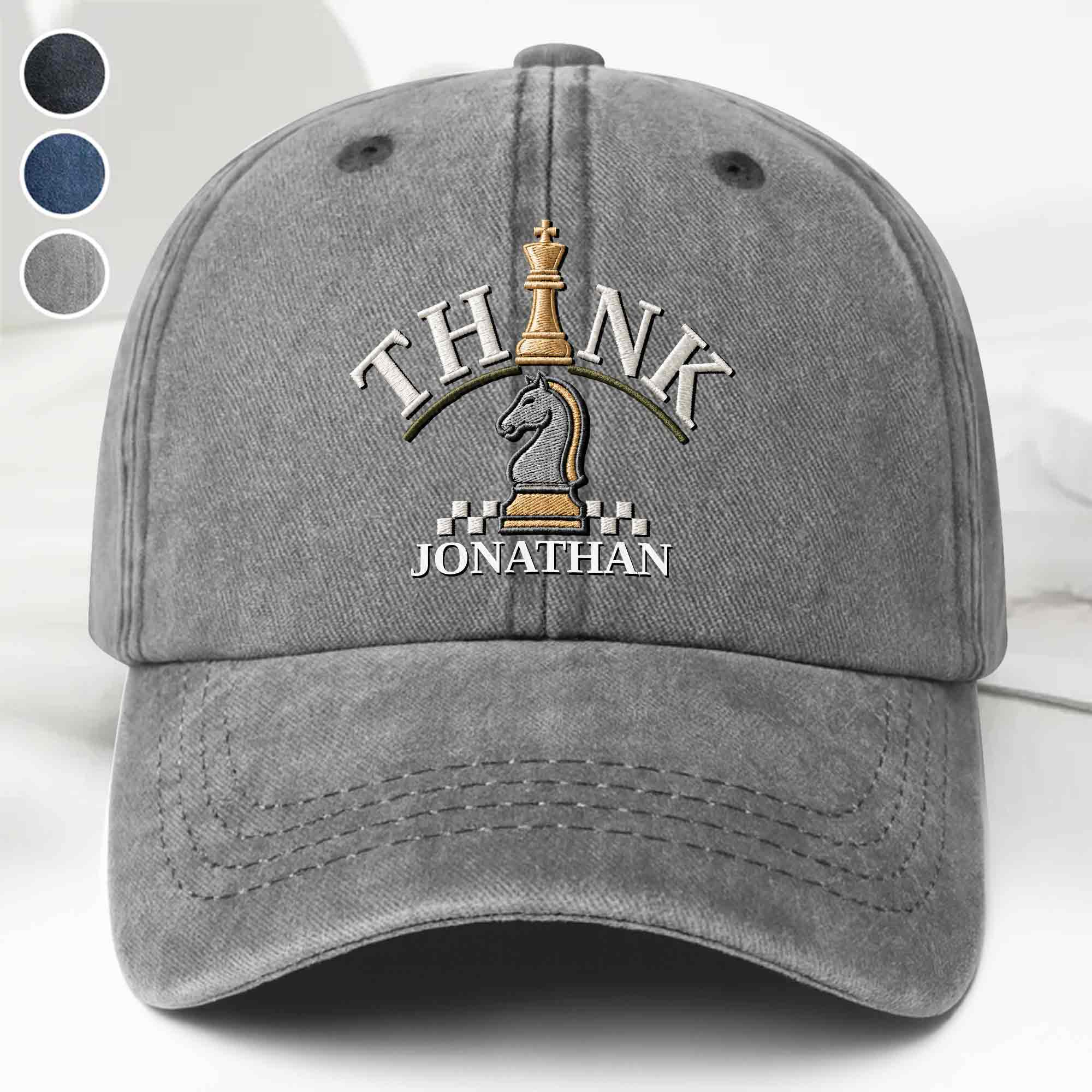 Personalized Washed Denim Cap Custom Chess Design Gift for Dad Washed Denim Cap GradoCreations