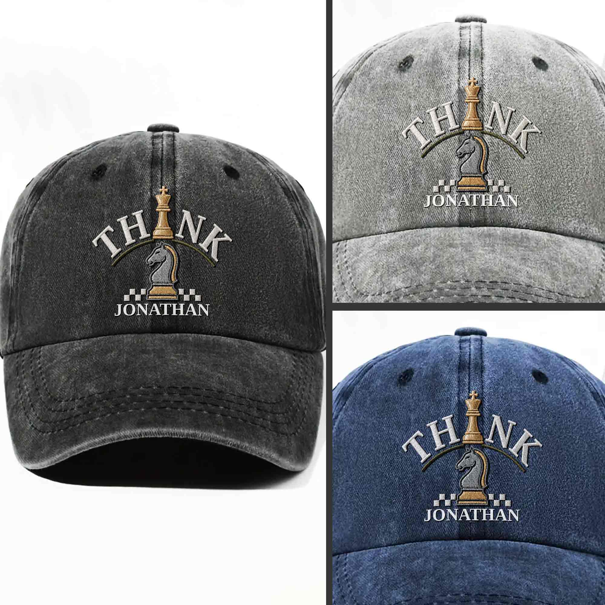 Personalized Washed Denim Cap Custom Chess Design Gift for Dad Washed Denim Cap GradoCreations