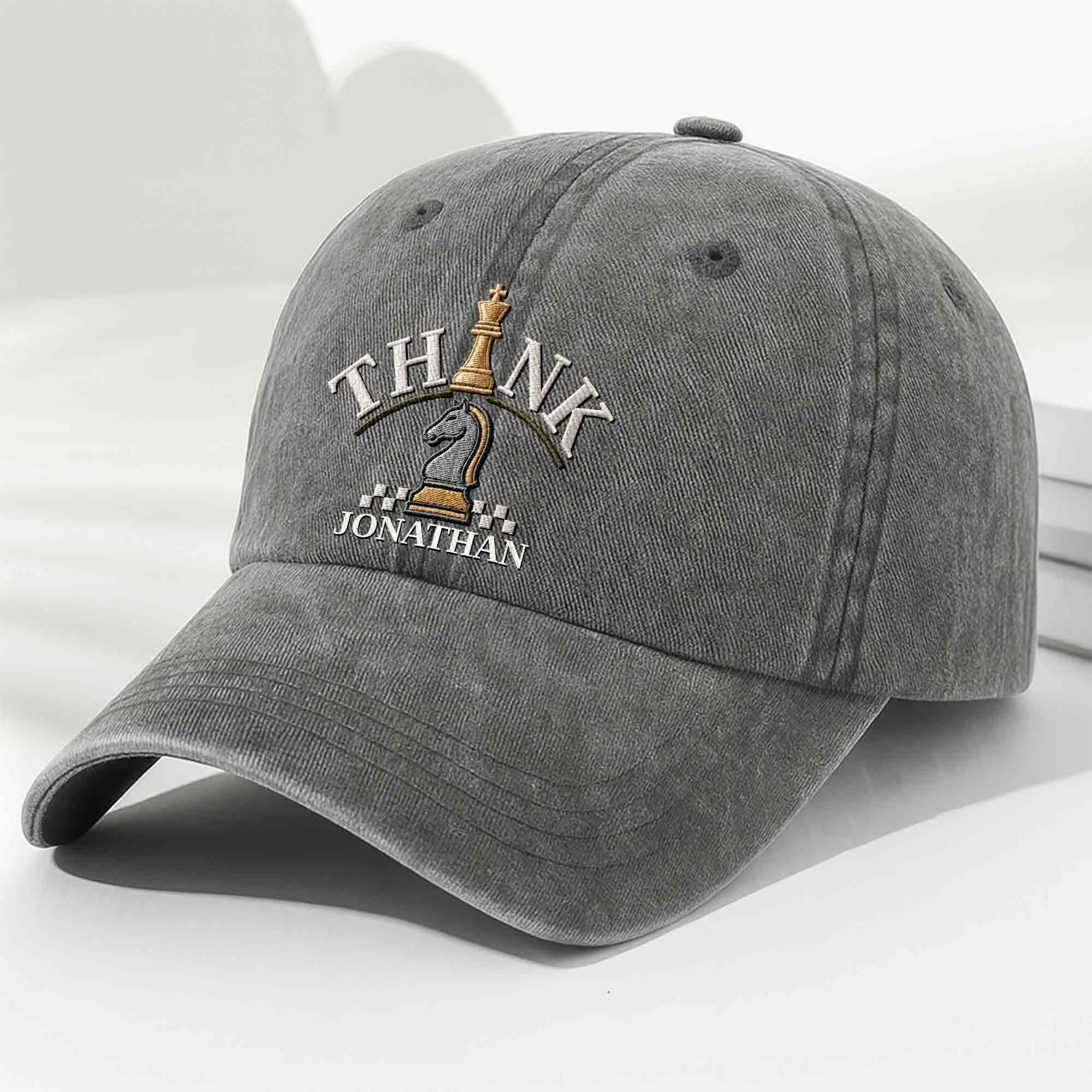 Personalized Washed Denim Cap Custom Chess Design Gift for Dad Washed Denim Cap GradoCreations