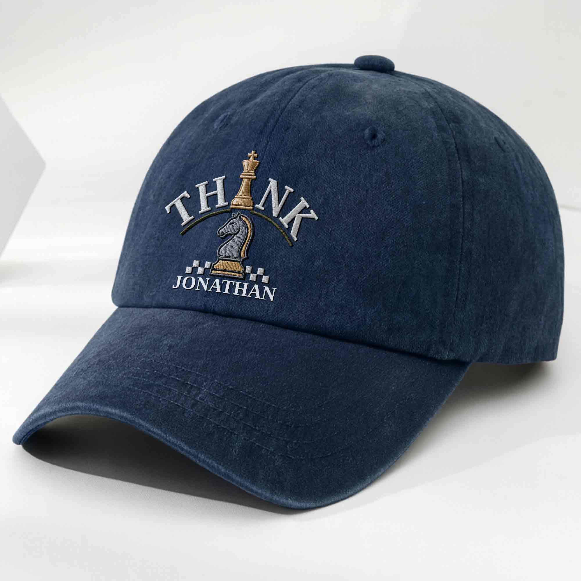 Personalized Washed Denim Cap Custom Chess Design Gift for Dad Washed Denim Cap GradoCreations