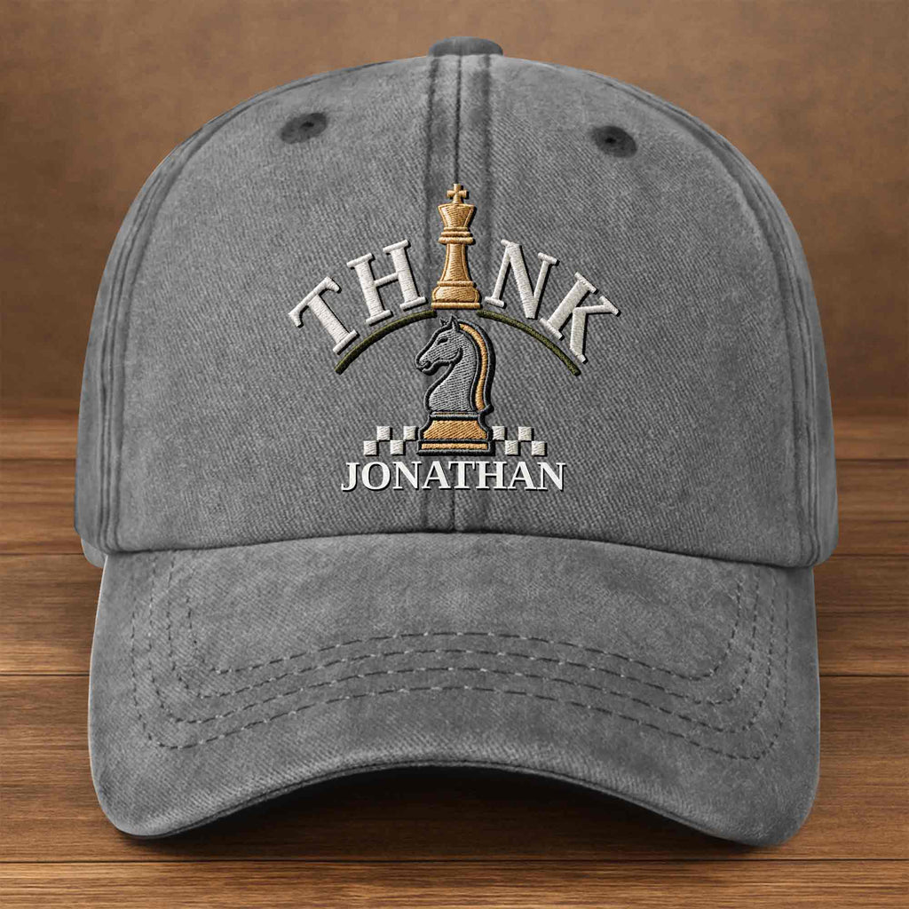 Personalized Washed Denim Cap Custom Chess Design Gift for Dad Washed Denim Cap GradoCreations