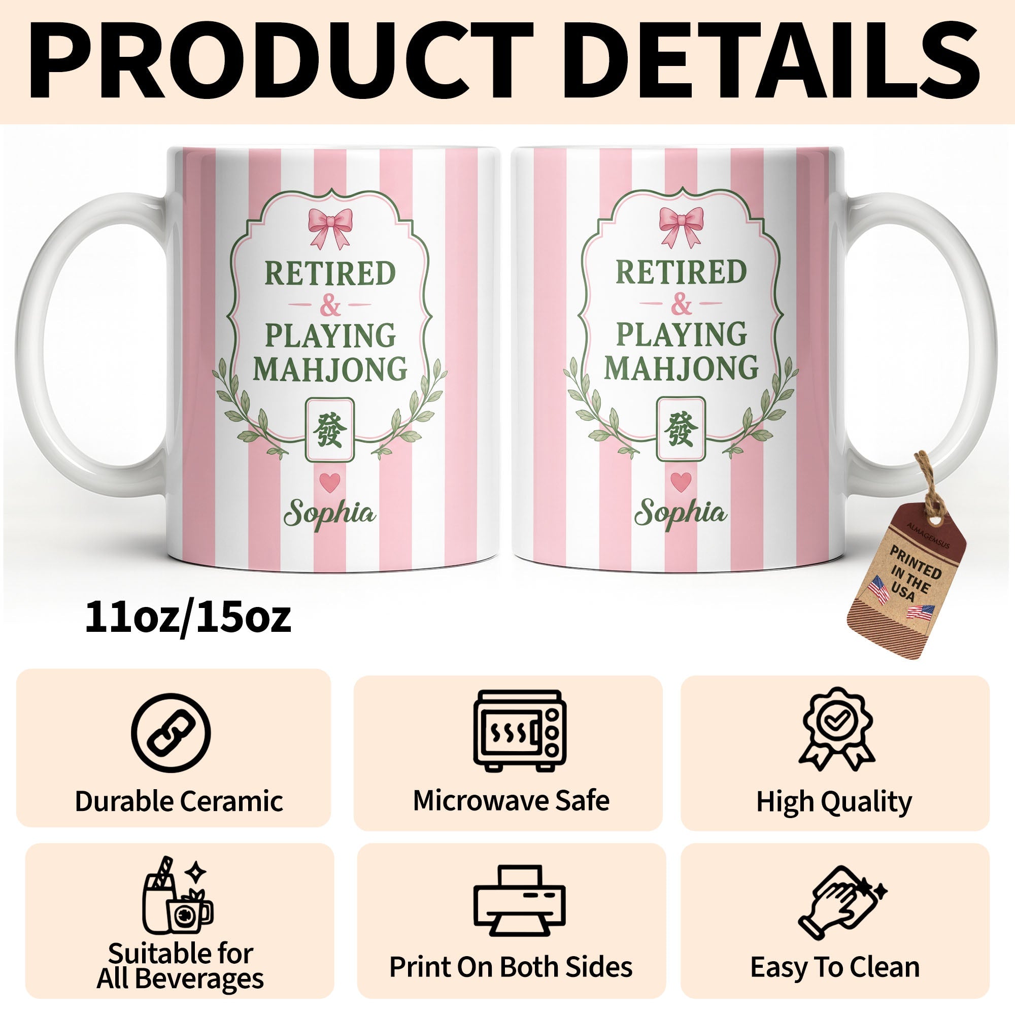 Personalized Mahjong Coffee Mug Custom Gift for Mom & Grandma Edge-to-edge Mug GradoCreations