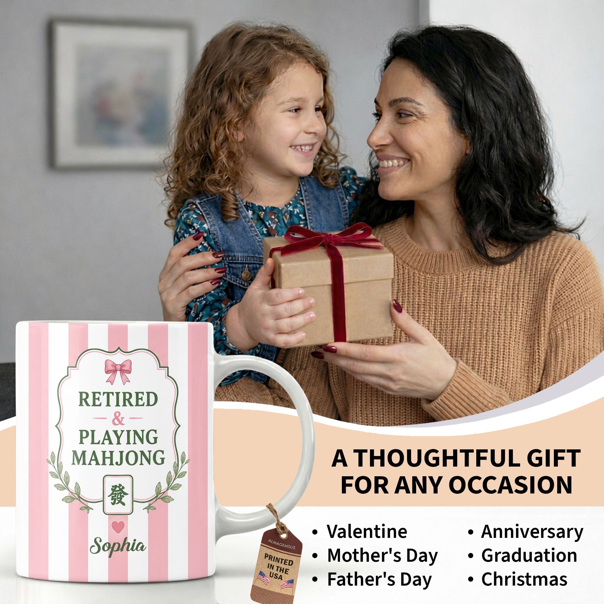 Personalized Mahjong Coffee Mug Custom Gift for Mom & Grandma Edge-to-edge Mug GradoCreations