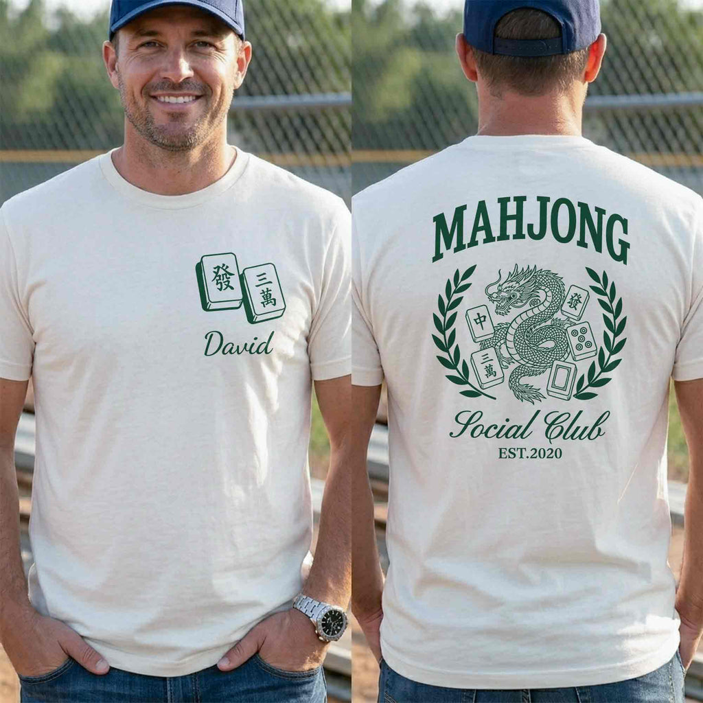 Personalized Mahjong Dragon T-Shirt Custom Text Gift for Besties T-Shirt Font and Back GradoCreations