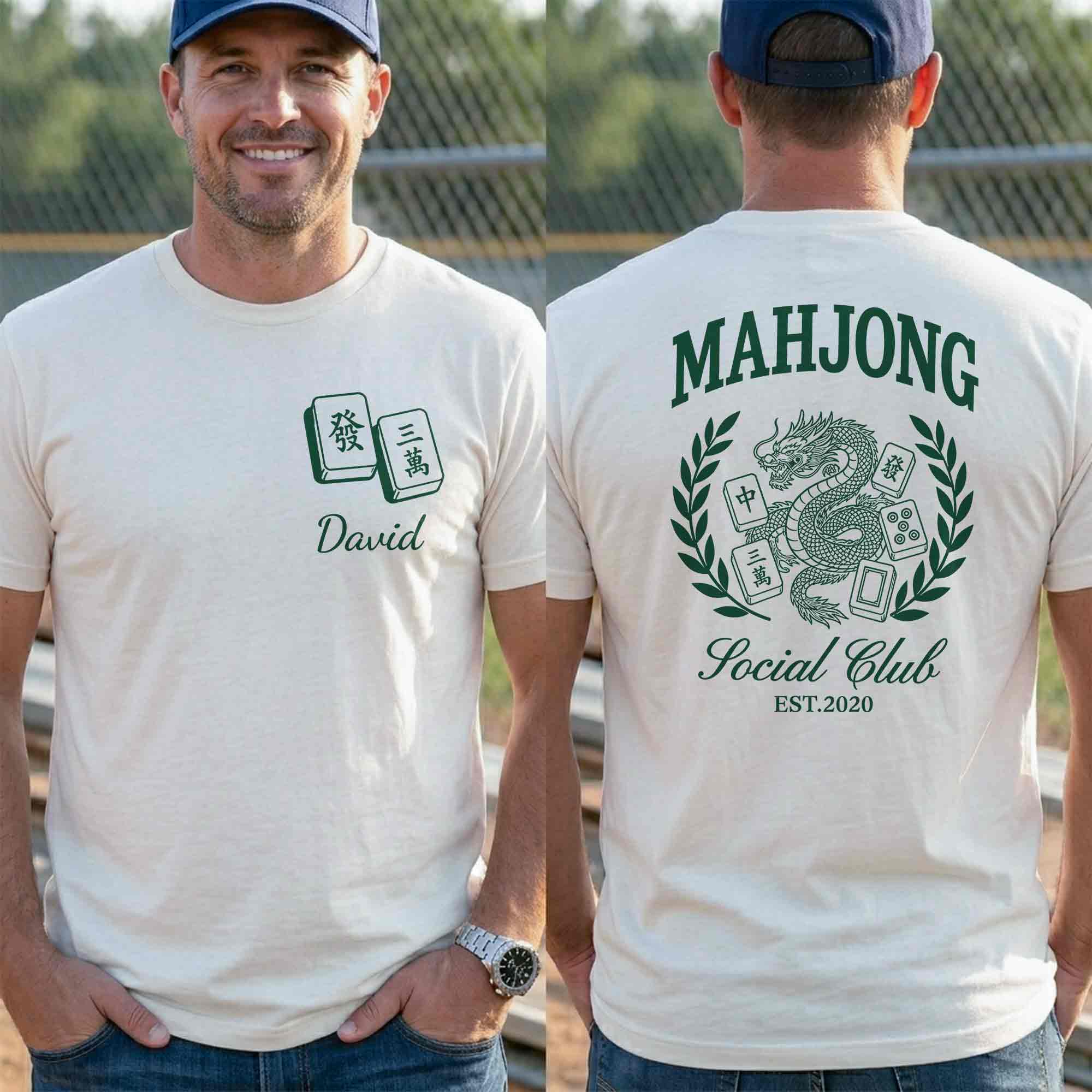 Personalized Mahjong Dragon T-Shirt Custom Text Gift for Besties T-Shirt Font and Back GradoCreations