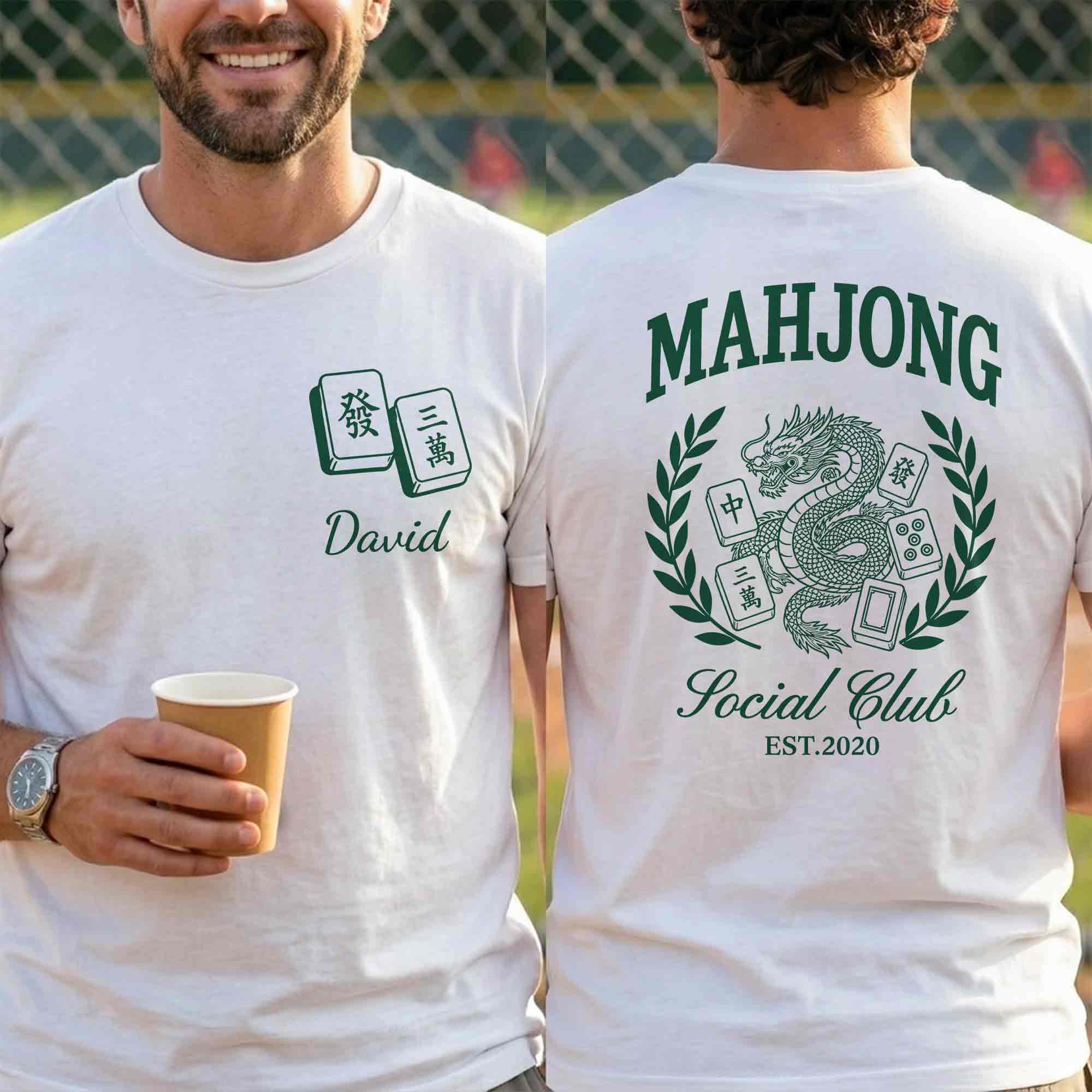 Personalized Mahjong Dragon T-Shirt Custom Text Gift for Besties T-Shirt Font and Back GradoCreations