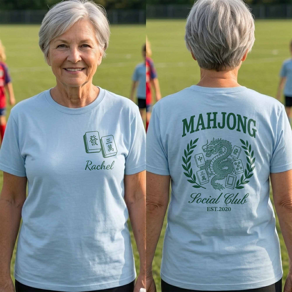 Personalized Mahjong Dragon T-Shirt Custom Text Gift for Besties T-Shirt Font and Back GradoCreations