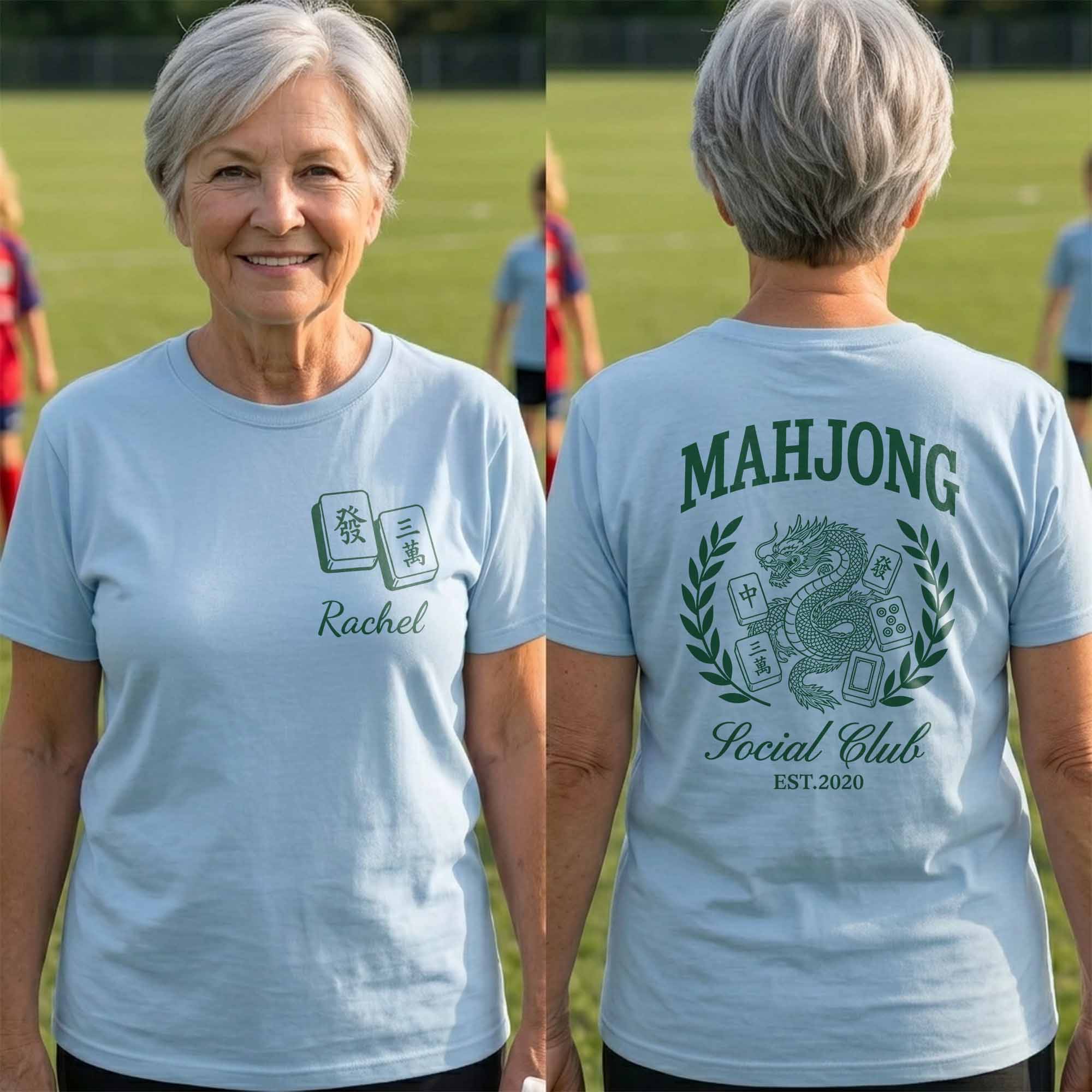 Personalized Mahjong Dragon T-Shirt Custom Text Gift for Besties T-Shirt Font and Back GradoCreations