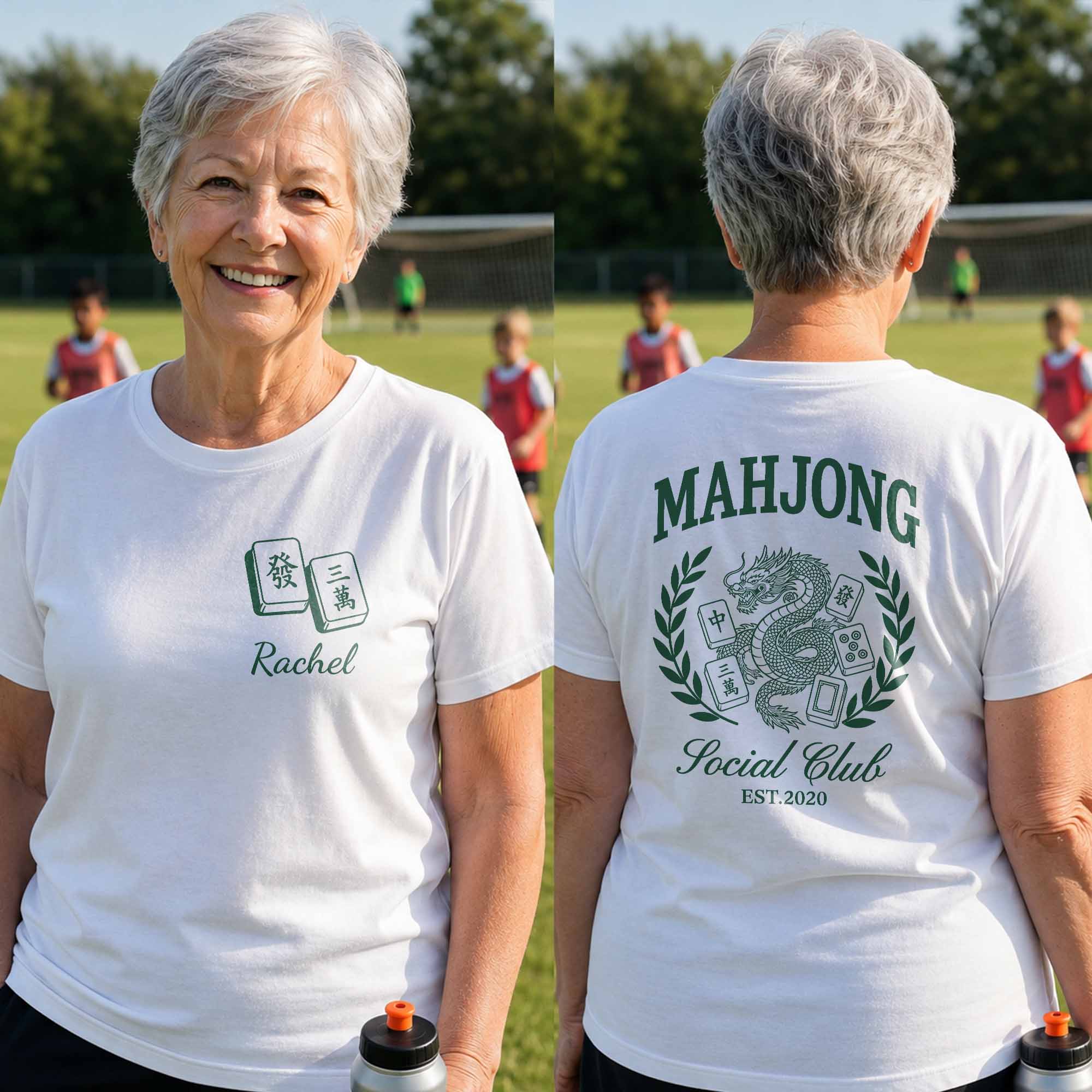 Personalized Mahjong Dragon T-Shirt Custom Text Gift for Besties T-Shirt Font and Back GradoCreations