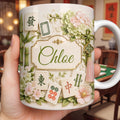 Personalized Mahjong Tiles Coffee Mug Custom Name Floral Gift Edge-to-edge Mug GradoCreations